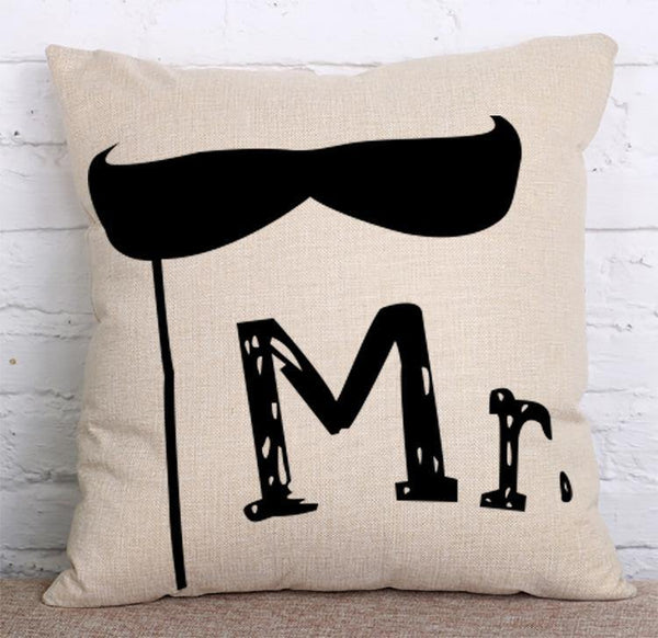 Cushion Cover SET Cotton Linen Throw Pillow, Mr.&Mrs - LiYiFabrics