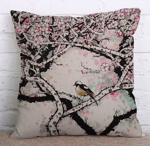 Cushion Cover SET Cotton Linen Throw Pillow,Ink&Wash Painting - LiYiFabrics
