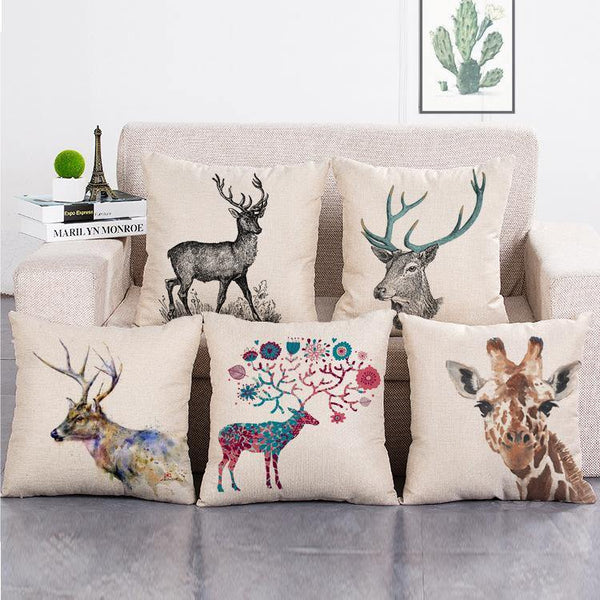 Cushion Cover SET Cotton Linen Throw Pillow, Deers - LiYiFabrics