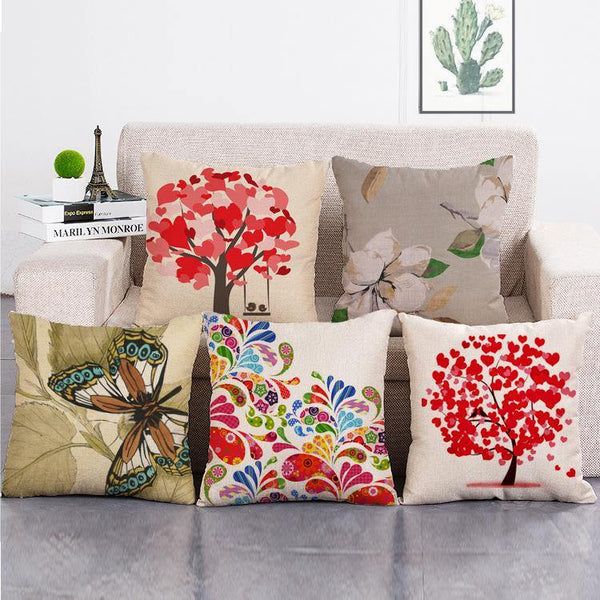Cushion Cover SET Cotton Linen Throw Pillow, Painted Trees - LiYiFabrics