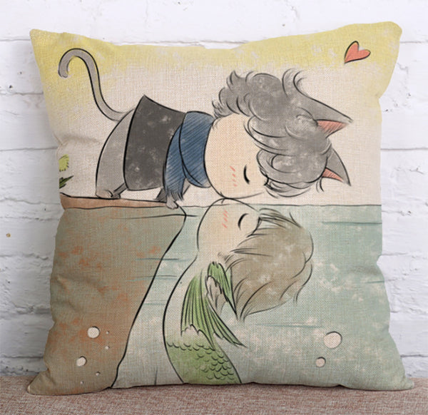 Cushion Cover SET Cotton Linen Throw Pillow,Cartoon Doggy design - LiYiFabrics