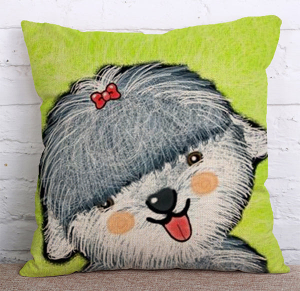 Cushion Cover SET Cotton Linen Throw Pillow,Cartoon Doggy design - LiYiFabrics