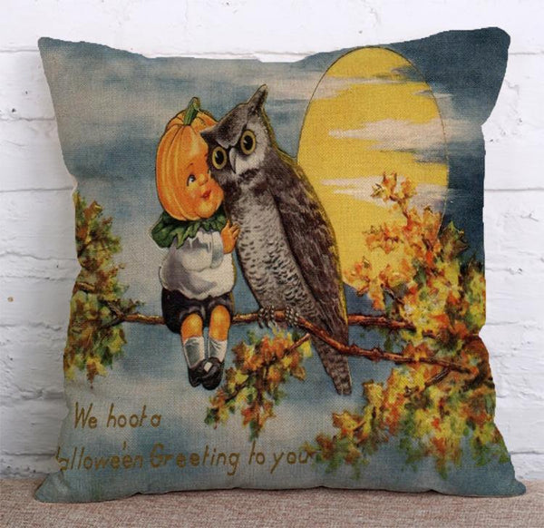 Cushion Cover SET Cotton Linen Throw Pillow, Owl Style - LiYiFabrics