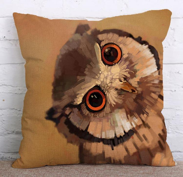 Cushion Cover SET Cotton Linen Throw Pillow, Owl Style - LiYiFabrics