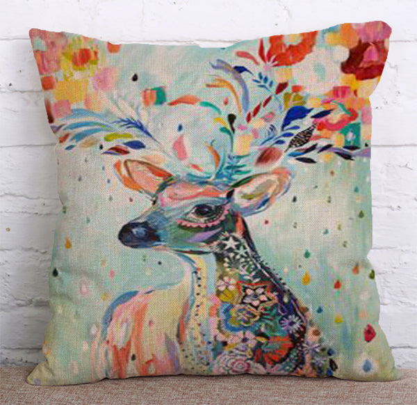 Cushion Cover SET Cotton Linen Throw Pillow,Painted Deers - LiYiFabrics