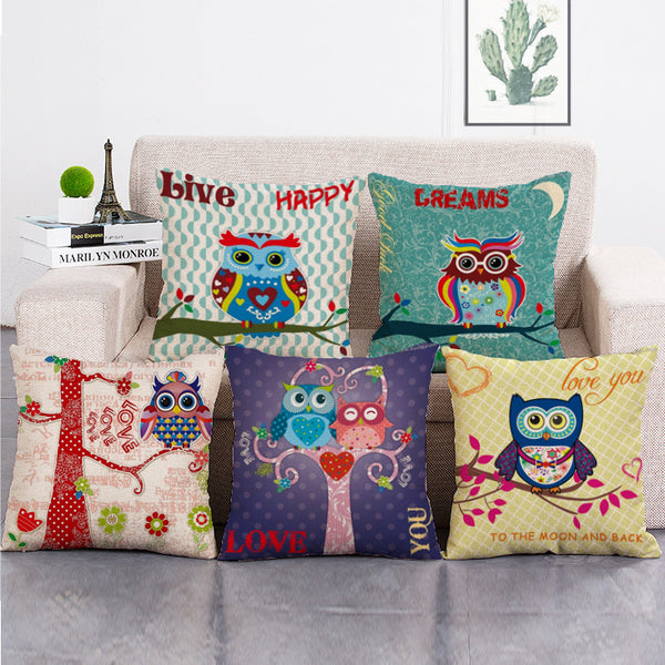 Cushion Cover SET Cotton Linen Throw Pillow,Owls - LiYiFabrics