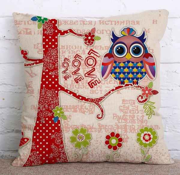 Cushion Cover SET Cotton Linen Throw Pillow,Owls - LiYiFabrics