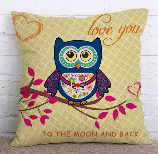 Cushion Cover SET Cotton Linen Throw Pillow,Owls - LiYiFabrics