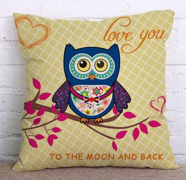 Cushion Cover SET Cotton Linen Throw Pillow,Owls - LiYiFabrics