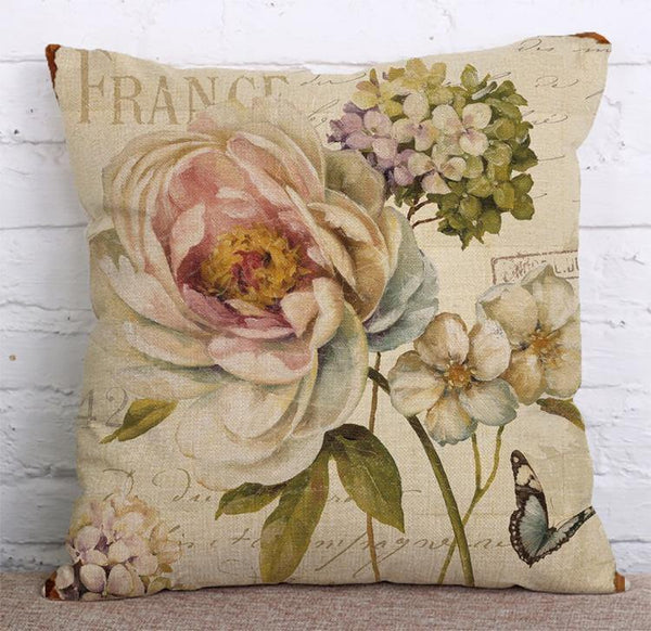 Cushion Cover SET Cotton Linen Throw Pillow, Flowers - LiYiFabrics