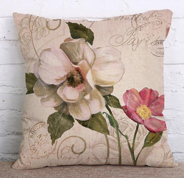 Cushion Cover SET Cotton Linen Throw Pillow, Flowers - LiYiFabrics