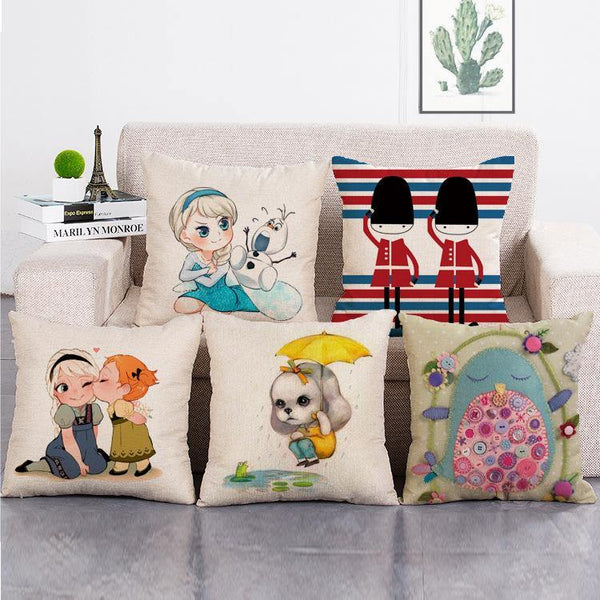 Cushion Cover SET Cotton Linen Throw Pillow, Cartoon style - LiYiFabrics