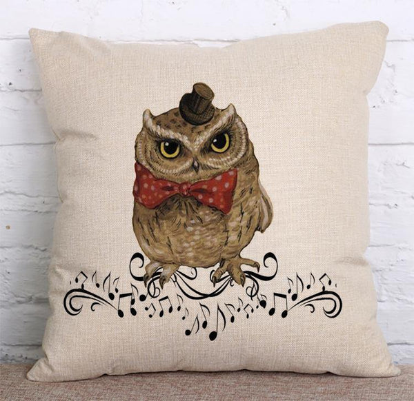 Cushion Cover SET Cotton Linen Throw Pillow, Owl Style - LiYiFabrics