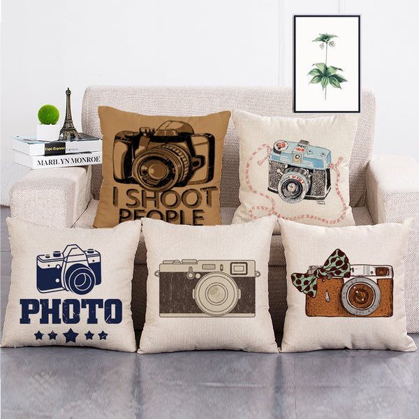 Cushion Cover SET Cotton Linen Throw,Camera style - LiYiFabrics