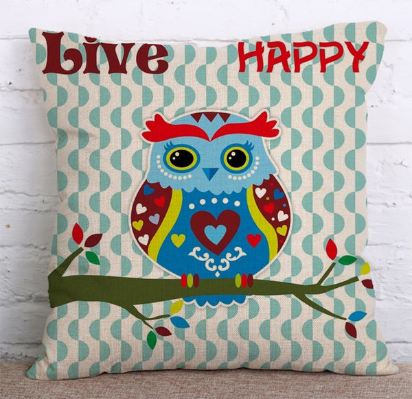 Cushion Cover SET Cotton Linen Throw Pillow,Owls - LiYiFabrics