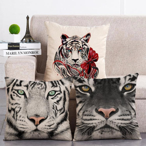 Cushion Cover SET Cotton Linen Throw Pillow, Tiger style - LiYiFabrics