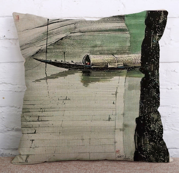 Cushion Cover SET Cotton Linen Throw Pillow,Ink&Wash Painting - LiYiFabrics
