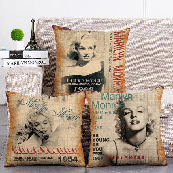 Cushion Cover SET Cotton Linen Throw Pillow,Marilyn Monroe design - LiYiFabrics