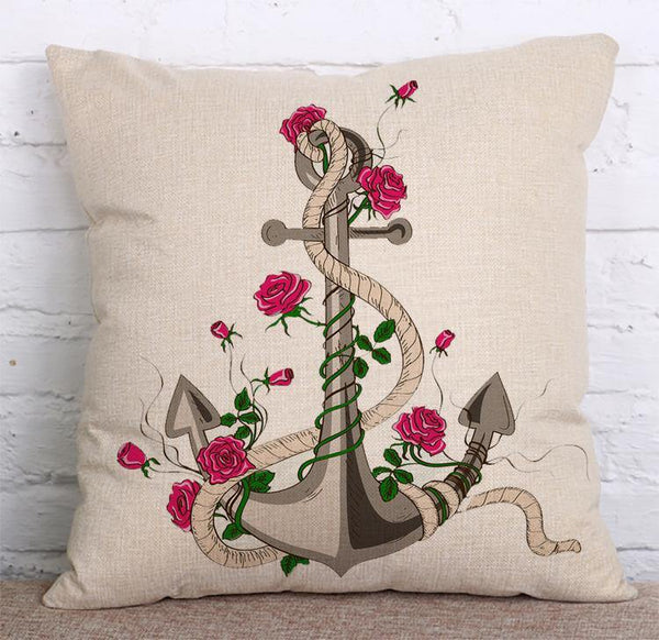 Cushion Cover SET Cotton Linen Throw Pillow, Anchor design - LiYiFabrics