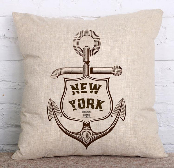 Cushion Cover SET Cotton Linen Throw Pillow, Anchor design - LiYiFabrics
