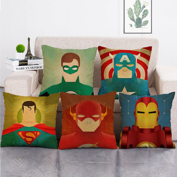 Cushion Cover SET Cotton Linen Throw Pillow, Super Heros - LiYiFabrics