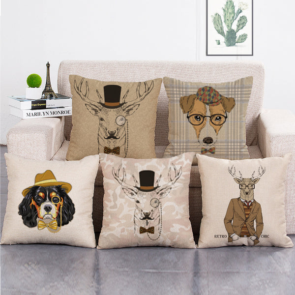 Cushion Cover SET Cotton Linen Throw Pillow,Mr.Animal - LiYiFabrics