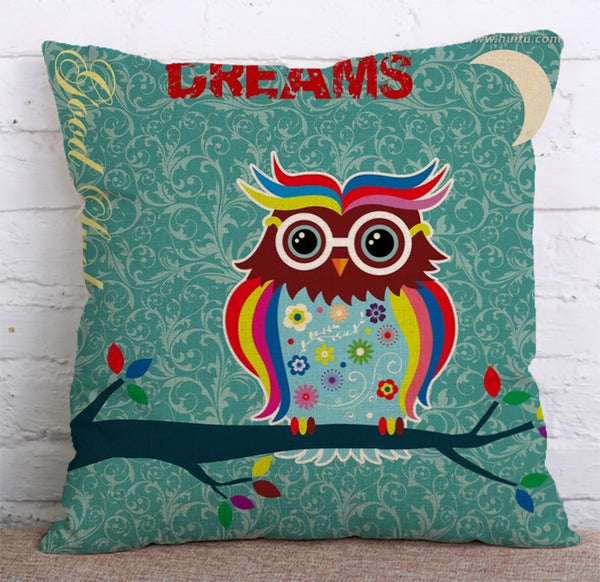 Cushion Cover SET Cotton Linen Throw Pillow,Owls - LiYiFabrics