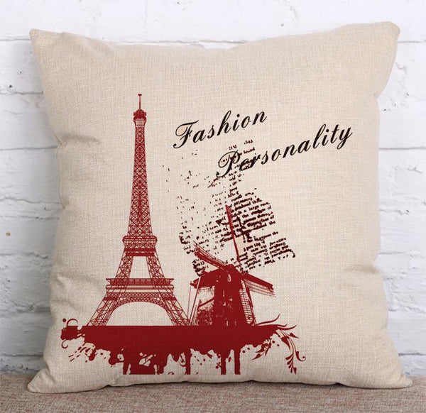 Cushion Cover SET Cotton Linen Throw Pillow, Eiffel Tower - LiYiFabrics