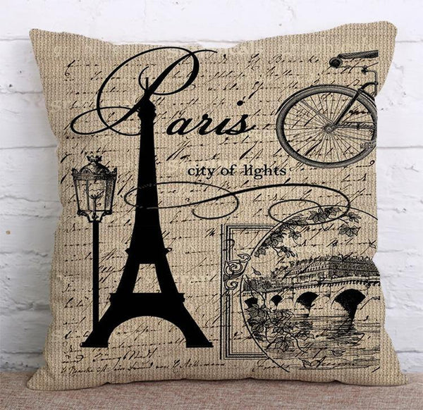 Cushion Cover SET Cotton Linen Throw Pillow, Eiffel Tower - LiYiFabrics