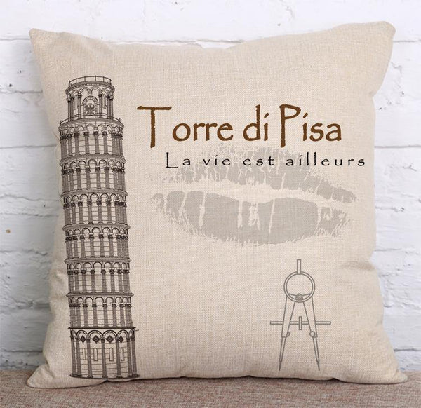 Cushion Cover SET Cotton Linen Throw Pillow, Eiffel Tower - LiYiFabrics