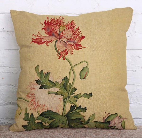 Cushion Cover SET Cotton Linen Throw Pillow, Flowers painted - LiYiFabrics