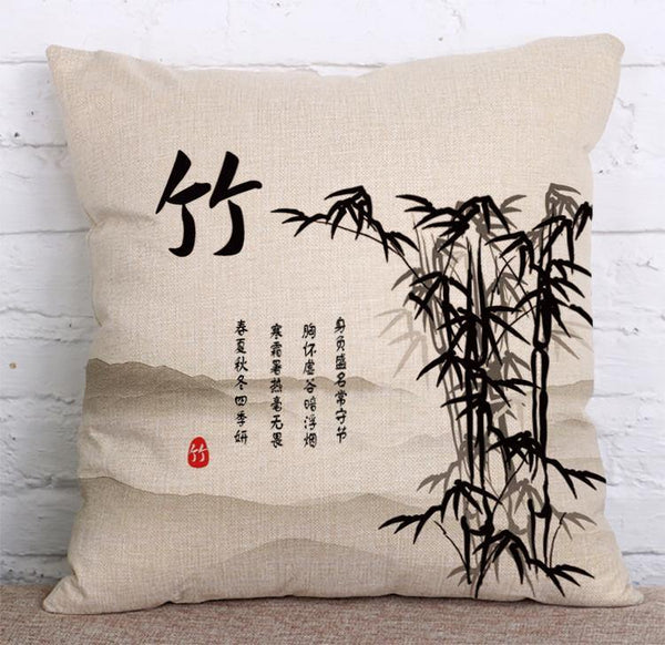 Cushion Cover SET Cotton Linen Throw Pillow, Chrysanthemum Patterns - LiYiFabrics