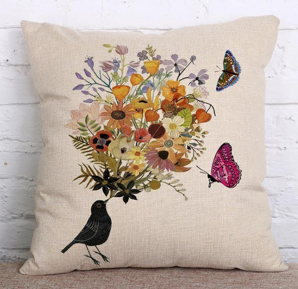 Cushion Cover SET Cotton Linen Throw Pillow, Flower Style - LiYiFabrics