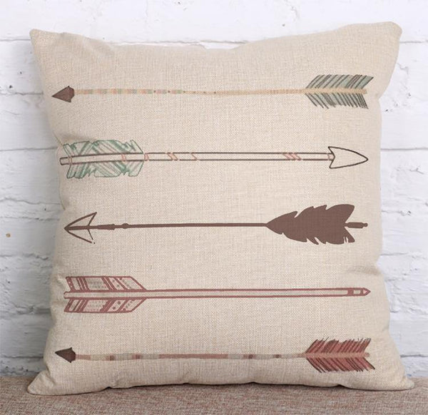 Cushion Cover SET Cotton Linen Throw Pillow, Arrows design - LiYiFabrics