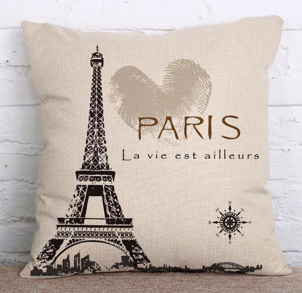 Cushion Cover SET Cotton Linen Throw Pillow, Eiffel Tower - LiYiFabrics