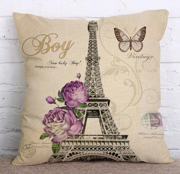 Cushion Cover SET Cotton Linen Throw Pillow, Eiffel Tower - LiYiFabrics