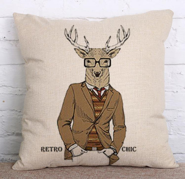 Cushion Cover SET Cotton Linen Throw Pillow, Mr. Deer - LiYiFabrics