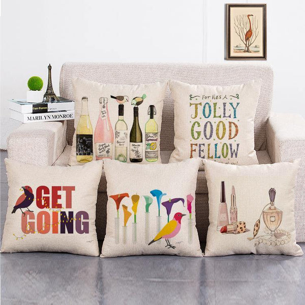 Cushion Cover SET Cotton Linen Throw Pillow, Bird design - LiYiFabrics