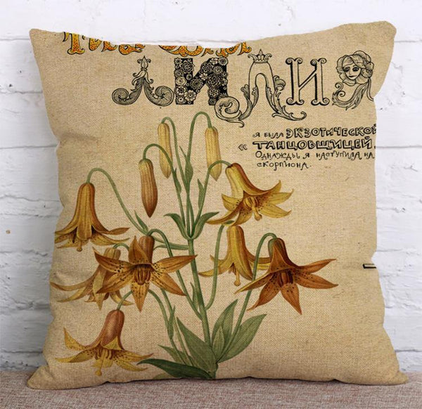 Cushion Cover SET Cotton Linen Throw Pillow, Flowers painted - LiYiFabrics