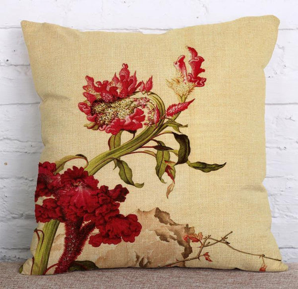 Cushion Cover SET Cotton Linen Throw Pillow, Flowers painted - LiYiFabrics