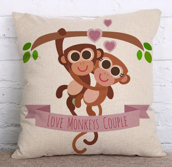 Cushion Cover SET Cotton Linen Throw Pillow, Love Monkeys Style - LiYiFabrics
