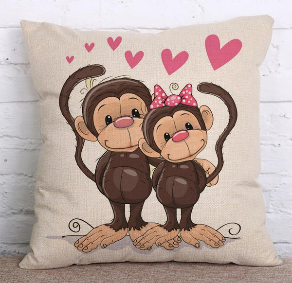 Cushion Cover SET Cotton Linen Throw Pillow, Love Monkeys Style - LiYiFabrics