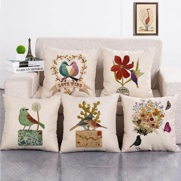 Cushion Cover SET Cotton Linen Throw Pillow, Flower Style - LiYiFabrics
