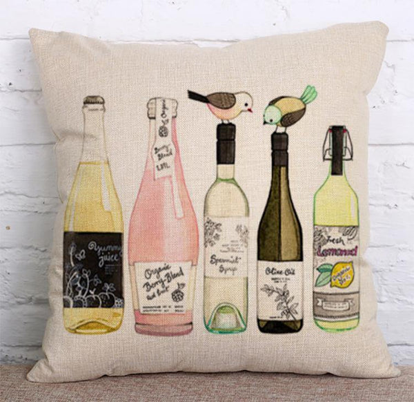 Cushion Cover SET Cotton Linen Throw Pillow, Bird design - LiYiFabrics