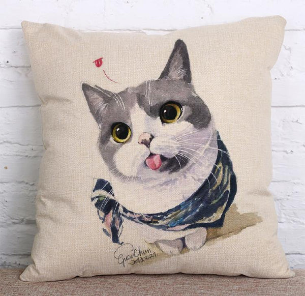 Cushion Cover SET Cotton Linen Throw Pillow, Doggy&Cat - LiYiFabrics