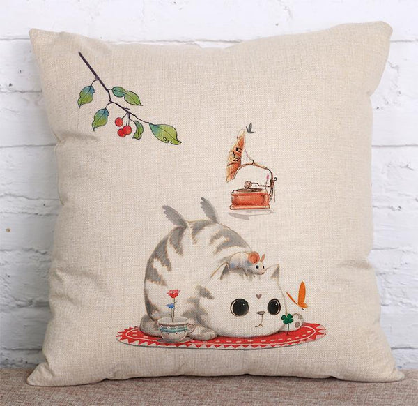 Cushion Cover SET Cotton Linen Throw Pillow, Doggy&Cat - LiYiFabrics