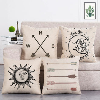 Cushion Cover SET Cotton Linen Throw Pillow, Arrows design - LiYiFabrics
