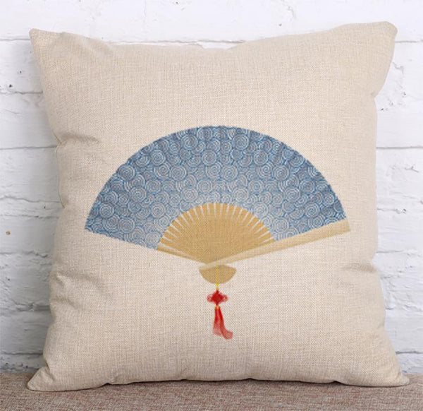 Cushion Cover SET Cotton Linen Throw Pillow, Colorful Painted Fan - LiYiFabrics