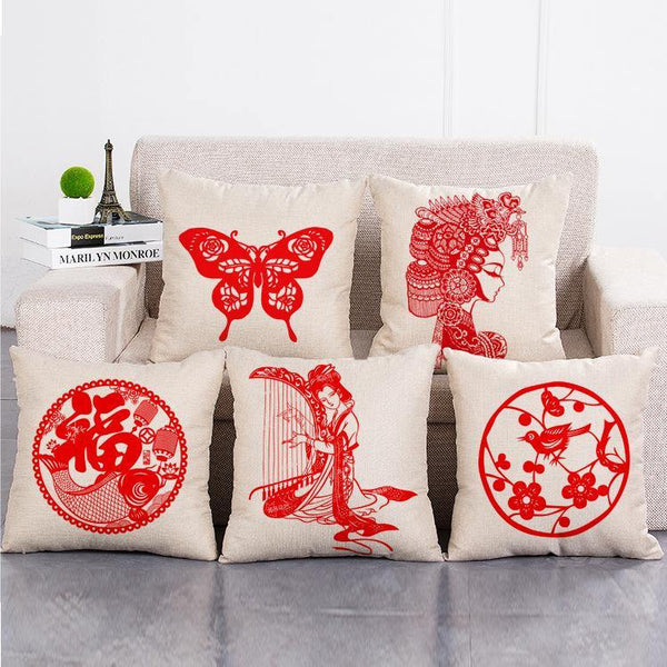 Cushion Cover SET Cotton Linen Throw Pillow, Paper-cut Style - LiYiFabrics