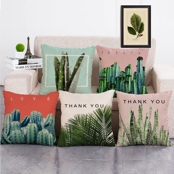 Cushion Cover SET Cotton Linen Throw Pillow,Green Plants - LiYiFabrics